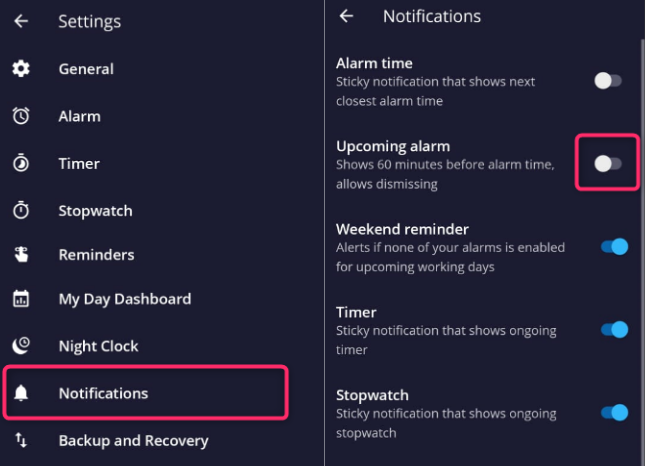 Disable 'Upcoming Alarm' Notification 4