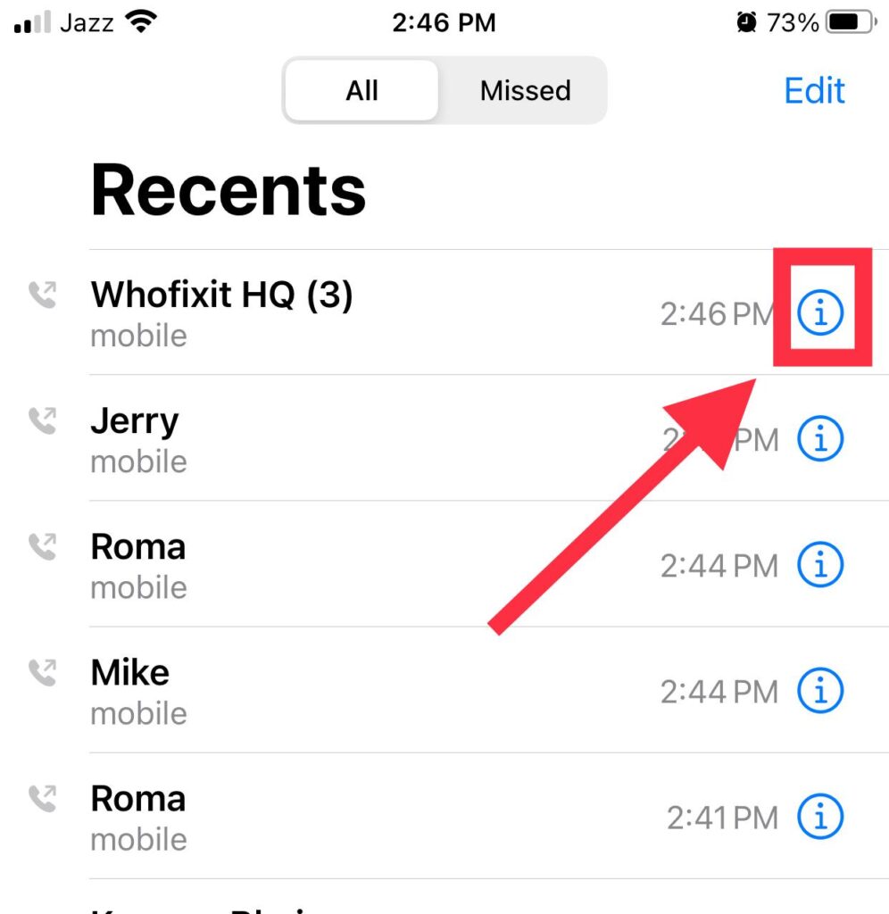 iphone call information