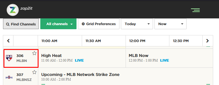 MLB Network on Spectrum zap2it